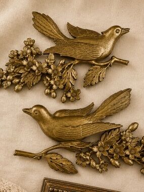 Vintage Syroco MCM 60's Dogwood Flowers & Bird Wall Hanging Plaques 14"